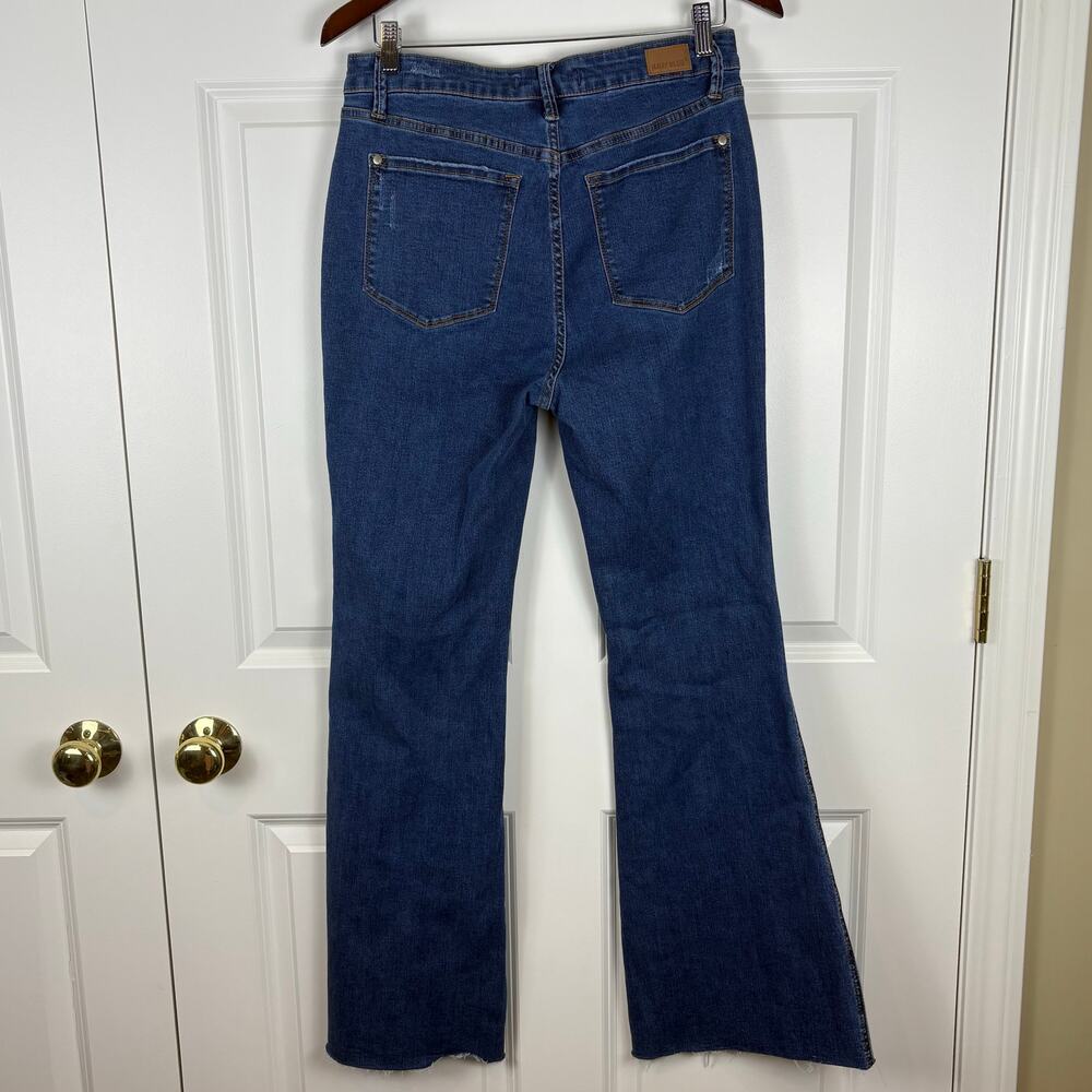 Judy Blue Flare Jeans Dark Wash Raw Hem High Waisted Quiet Luxury Chic Women 31 - Picture 5 of 7